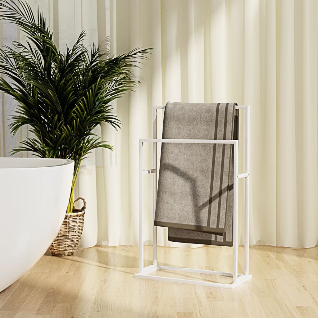'Vidaxl Freestanding Towel Rack In White - Space-Saving Iron Bathroom Storage Rack With Two-Tier Design For Accessories Organizer/Drying Shelf - Sturdy And Stylish Bath Décor