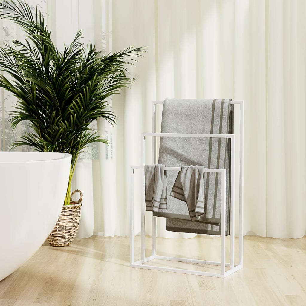 'Vidaxl White Freestanding Towel Rack - Iron Material, 3-Tier Bathroom Storage Organizer, Space-Savvy, Industrial And Modern Style