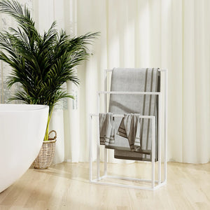 'Vidaxl White Freestanding Towel Rack - Iron Material, 3-Tier Bathroom Storage Organizer, Space-Savvy, Industrial And Modern Style