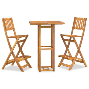 Vidaxl Bistro Set 3 Piece, Patio Bistro Table And Chair Set For Porch Garden, Outdoor Furniture Set Bar Table With Sturdy Tabletop, Solid Wood Acacia