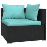 Vidaxl Garden Sofa Set - 11 Piece Patio Lounge Outdoor Furniture With Cushions - Poly Rattan -Water-Resistant - Black And Water Blue