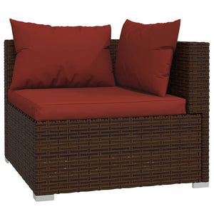 Vidaxl Brown Poly Rattan 11 Piece Patio Lounge Set With Cinnamon Red Cushions - Outdoor Furniture Set For Patio, Garden, Backyard, And Poolside