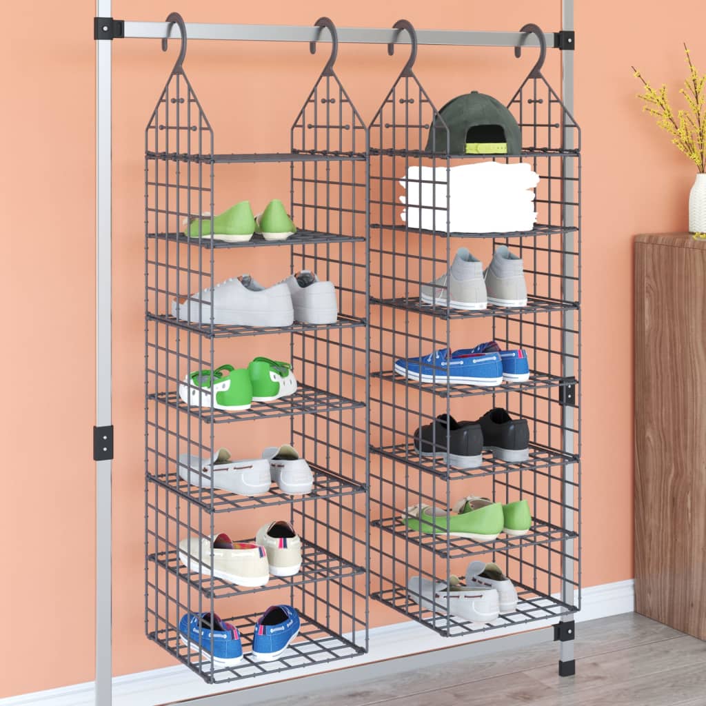 Vidaxl Hanging Closet Organiser - Gray 7-Shelf Wardrobe Organizer With Open Design - Lightweight And Easy To Install - Ideal Storage Solution For Clothes, Shoes, And Accessories