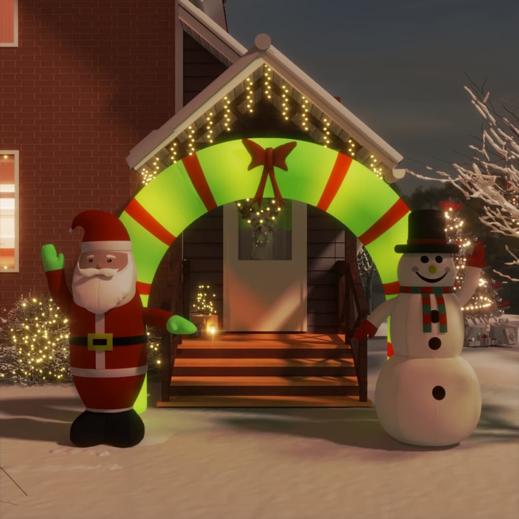 'Vidaxl Christmas Inflatable Santa & Snowman Arch Gate With Led Lights - Outdoor Large Yard Decoration - Oxford Fabric With Pu Coating - Quick Inflation & Deflation - Multicolor