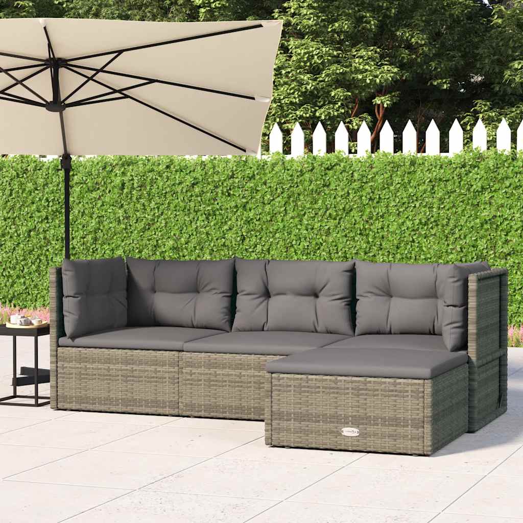 Vidaxl 4-Piece Patio Lounge Set With Cushions - Adjustable Pe Rattan Outdoor Furniture Set - Gray - Powder-Coated Steel Frame - Economical And Convenient - Contemporary Design
