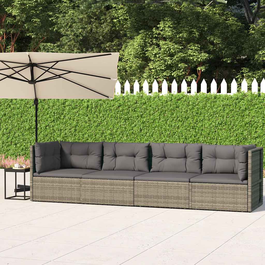 Vidaxl Patio Lounge Set: 4-Piece Outdoor Furniture With Gray Poly Rattan And Cushions For Garden
