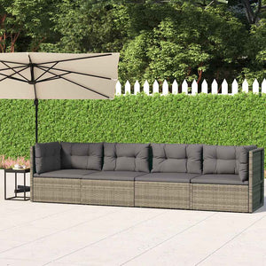 Vidaxl Patio Lounge Set: 4-Piece Outdoor Furniture With Gray Poly Rattan And Cushions For Garden