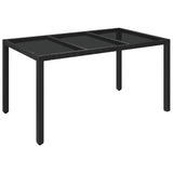 Vidaxl Patio Dining Table With Glass Top - Outdoor Furniture, Poly Rattan Design, Stylish Black Finish, Easy To Assemble, Weather-Resistant, Durable And Stable, Size: 59.1'X35.4'X29.5'