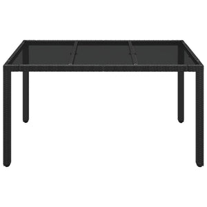 Vidaxl Patio Dining Table With Glass Top - Outdoor Furniture, Poly Rattan Design, Stylish Black Finish, Easy To Assemble, Weather-Resistant, Durable And Stable, Size: 59.1'X35.4'X29.5'