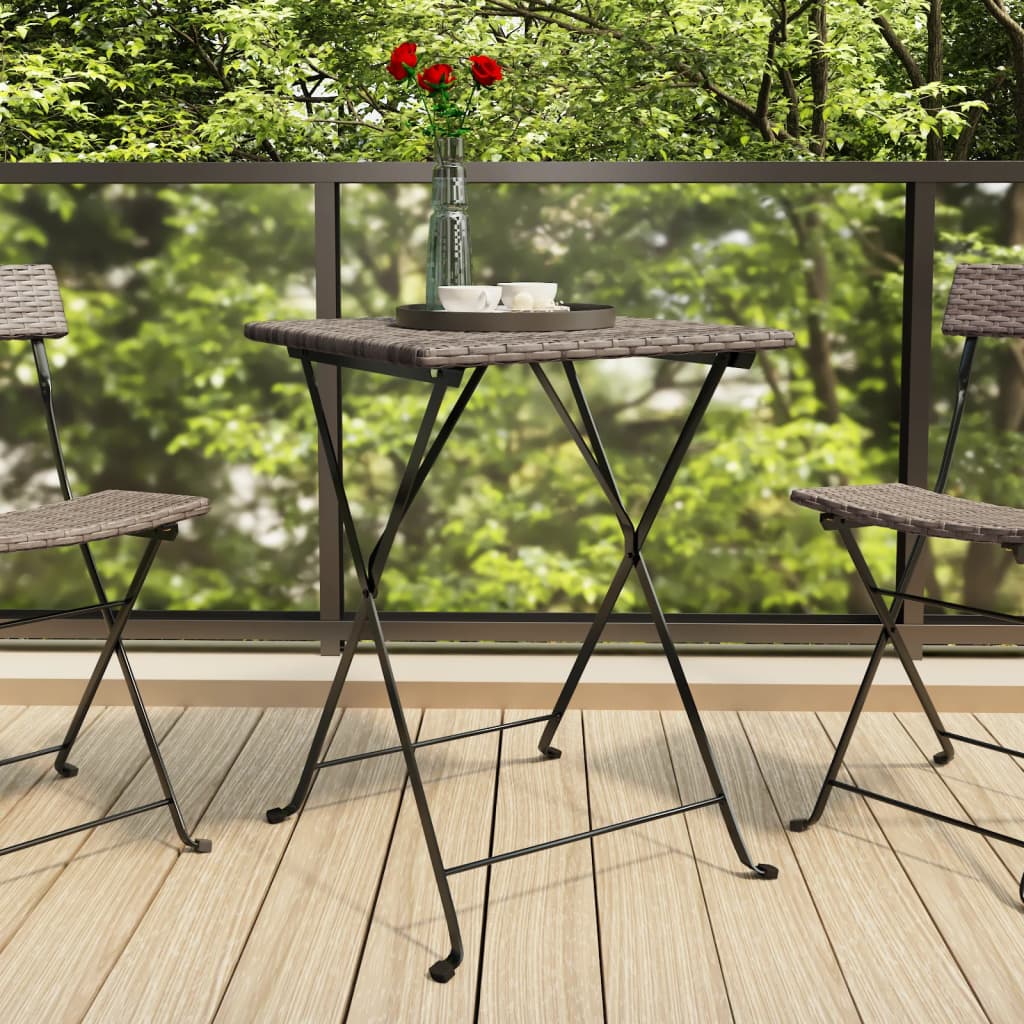 Vidaxl Modern Style Folding Bistro Table - Outdoor Furniture, Weather Resistant Poly Rattan, Sturdy Powder-Coated Steel Frame, Space-Saving Foldable Design - Gray (21.7'X21.3'X28')