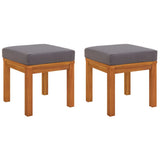 Vidaxl Solid Acacia Wood Patio Stools With Cushions - Set Of 2 - Durable Outdoor Furniture - Grey Cushions Included - Easy Assembly - 15.7'X15.7'X16.5'