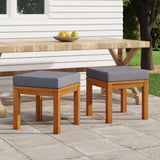 Vidaxl Solid Acacia Wood Patio Stools With Cushions - Set Of 2 - Durable Outdoor Furniture - Grey Cushions Included - Easy Assembly - 15.7'X15.7'X16.5'