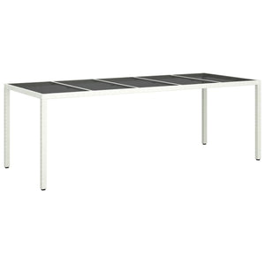 Vidaxl Table Wicker Outdoor Furniture White Poly Rattan/Tempered Glass - Sturdy Steel Frame, Adjustable Feet, Easy-To-Clean Top, Ideal For Garden/Patio/Deck, 98.4' L X 39.4' W X 29.5' H