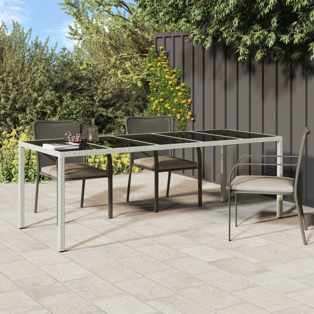 Vidaxl Table Wicker Outdoor Furniture White Poly Rattan/Tempered Glass - Sturdy Steel Frame, Adjustable Feet, Easy-To-Clean Top, Ideal For Garden/Patio/Deck, 98.4' L X 39.4' W X 29.5' H