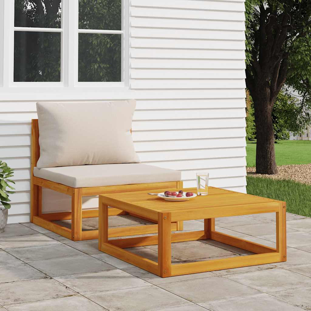 Vidaxl Wooden Patio Sofa Set With Cushions - 2-Piece Durable And Modular Outdoor Furniture Set, Solid Acacia Wood Construction