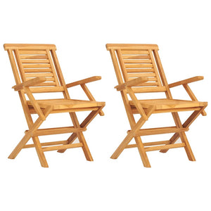Vidaxl Solid Teak Wood Brown Folding Patio Chairs – Set Of 2, Garden Seating With Armrest & Backrest, Water-Resistant Outdoor Furniture