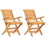 Vidaxl Solid Teak Wood Brown Folding Patio Chairs – Set Of 2, Garden Seating With Armrest & Backrest, Water-Resistant Outdoor Furniture