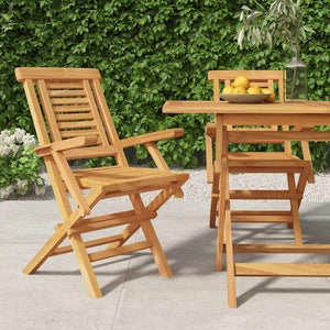 Vidaxl Solid Teak Wood Brown Folding Patio Chairs – Set Of 2, Garden Seating With Armrest & Backrest, Water-Resistant Outdoor Furniture