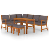 Vidaxl Acacia Wood Patio Dining Set - 7 Piece Outdoor Furniture Set With Cushions, Modular Design, Rustic Charm, Durable And Sturdy, Brown Dark Gray