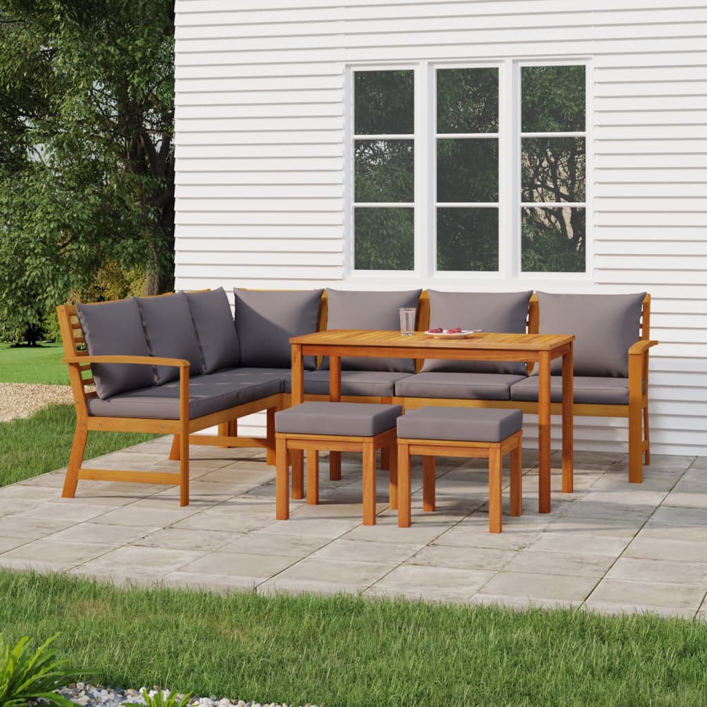 Vidaxl Acacia Wood Patio Dining Set - 7 Piece Outdoor Furniture Set With Cushions, Modular Design, Rustic Charm, Durable And Sturdy, Brown Dark Gray