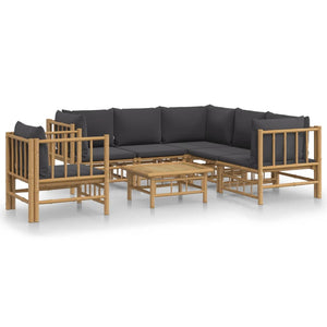 Vidaxl 7 Piece Patio Lounge Set With Soft Dark Gray Cushions, Bamboo, Outdoor Furniture With Practical Table, Comfortable Cushioned Seats, Flexible Configurations