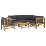 Vidaxl 7 Piece Patio Lounge Set With Soft Dark Gray Cushions, Bamboo, Outdoor Furniture With Practical Table, Comfortable Cushioned Seats, Flexible Configurations