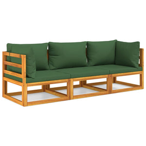 Vidaxl Outdoor Furniture Patio Lounge Set In Solid Acacia Wood Material With Comfortable Green Cushions And Modular Design