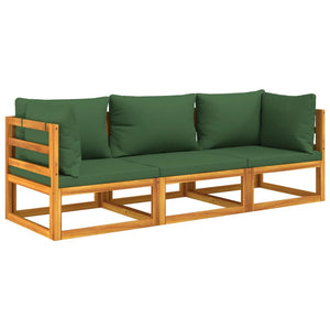 Vidaxl Outdoor Furniture Patio Lounge Set In Solid Acacia Wood Material With Comfortable Green Cushions And Modular Design