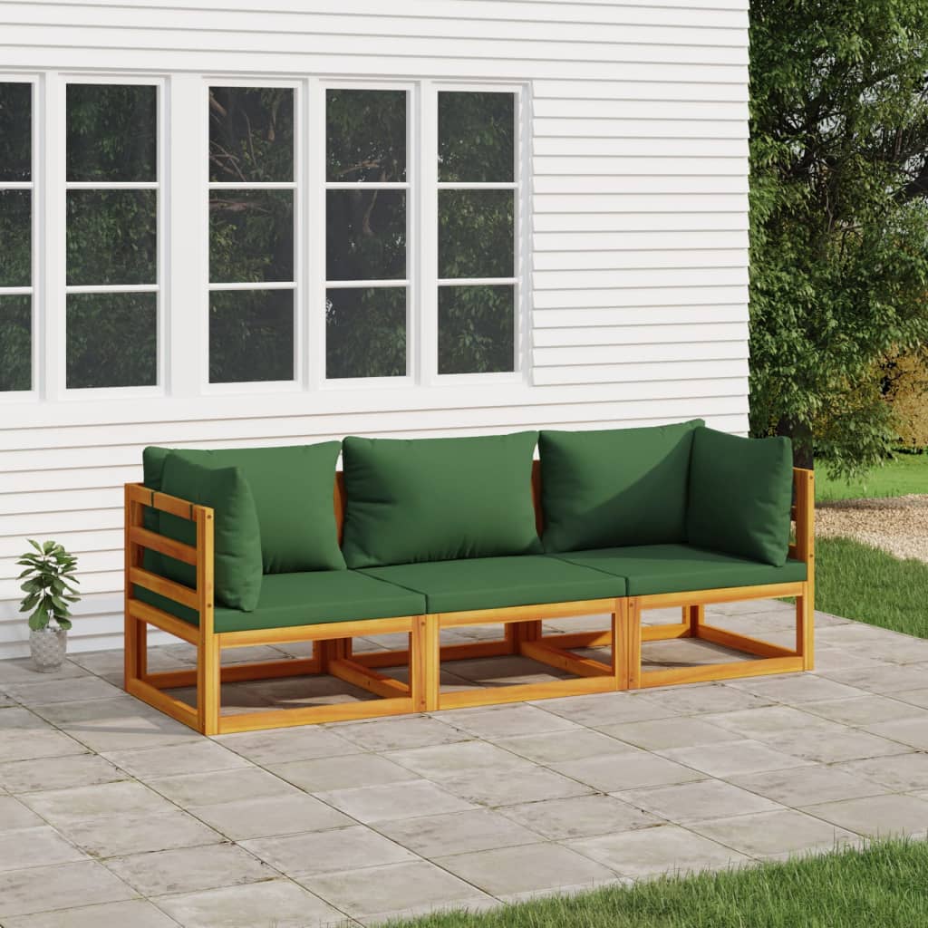 Vidaxl Outdoor Furniture Patio Lounge Set In Solid Acacia Wood Material With Comfortable Green Cushions And Modular Design