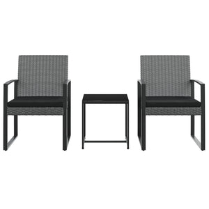 Vidaxl 3 Piece Patio Dining Set - Dark Gray Pp Rattan Outdoor Furniture With Cushions And Steel Frame, Modular Design For Personalized Configurations