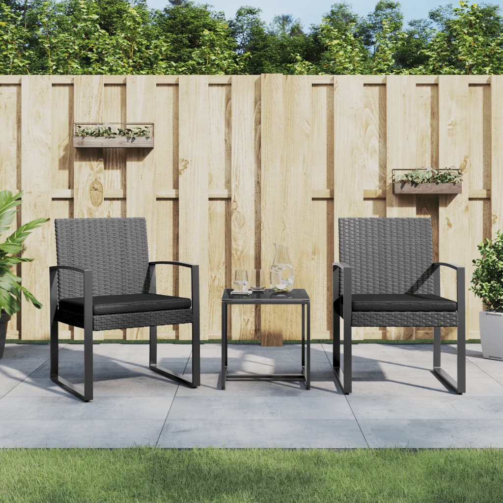 Vidaxl 3 Piece Patio Dining Set - Dark Gray Pp Rattan Outdoor Furniture With Cushions And Steel Frame, Modular Design For Personalized Configurations