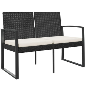 Vidaxl 2-Seater Patio Bench With Cushions - Black Pp Rattan - Durable And Lightweight - Comfortable Design With Padded Cushions - Modern Outdoor Furniture