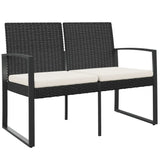 Vidaxl 2-Seater Patio Bench With Cushions - Black Pp Rattan - Durable And Lightweight - Comfortable Design With Padded Cushions - Modern Outdoor Furniture