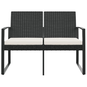 Vidaxl 2-Seater Patio Bench With Cushions - Black Pp Rattan - Durable And Lightweight - Comfortable Design With Padded Cushions - Modern Outdoor Furniture