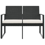 Vidaxl 2-Seater Patio Bench With Cushions - Black Pp Rattan - Durable And Lightweight - Comfortable Design With Padded Cushions - Modern Outdoor Furniture