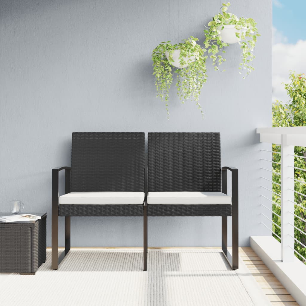 Vidaxl 2-Seater Patio Bench With Cushions - Black Pp Rattan - Durable And Lightweight - Comfortable Design With Padded Cushions - Modern Outdoor Furniture