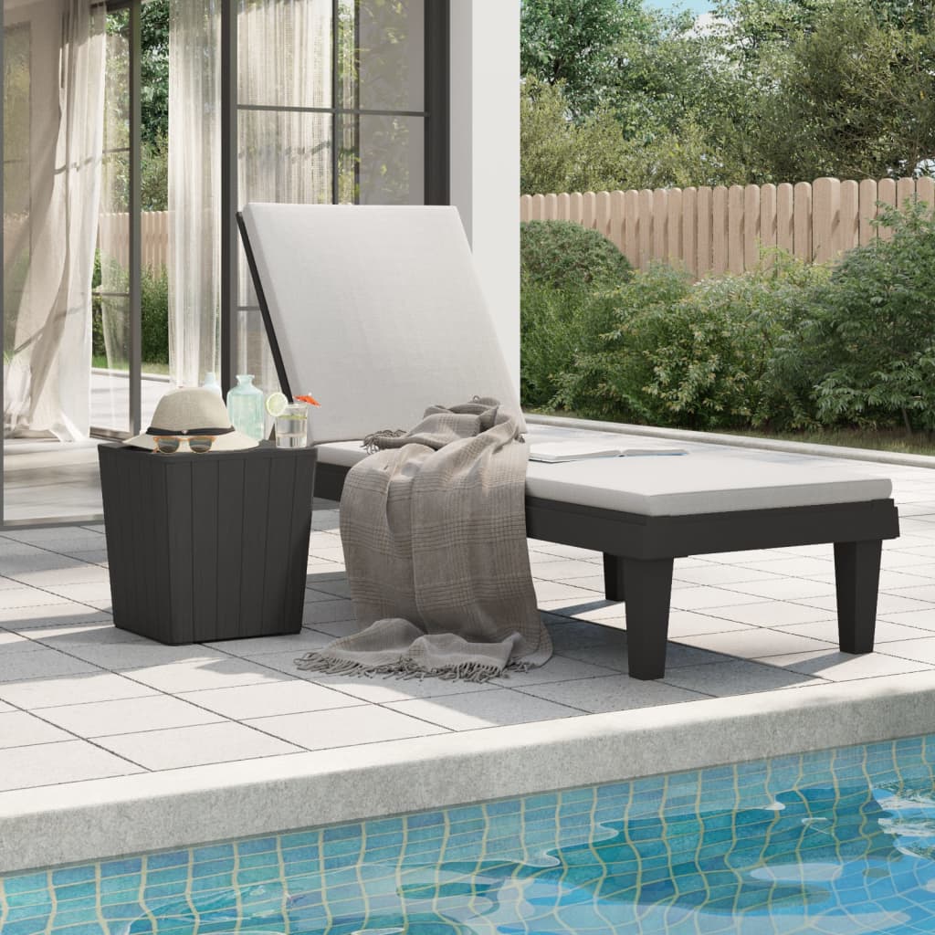 Vidaxl Adjustable Backrest Sun Lounger-Black- Polypropylene Material, Lightweight, Uv & Weather Resistant, Imitation Wood Texture Design, Easy To Move, Ideal For Outdoor Living Space.