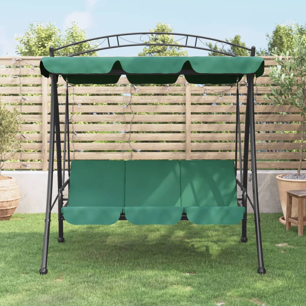 Vidaxl Green Garden Swing Bench With Canopy And Convertible Bed - Durable Oxford Fabric And Powder-Coated Steel Outdoor Furniture