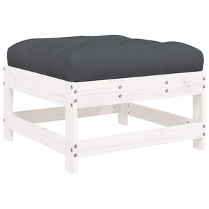 Vidaxl Solid Wood Pine Patio Footstool With Cushion - White - Modular Garden Lounge Set Element - Sturdy Outdoor Furniture - Comfortable Seating Solution