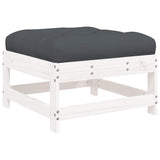 Vidaxl Solid Wood Pine Patio Footstool With Cushion - White - Modular Garden Lounge Set Element - Sturdy Outdoor Furniture - Comfortable Seating Solution