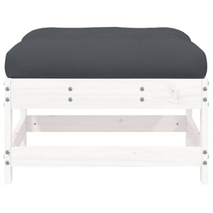 Vidaxl Solid Wood Pine Patio Footstool With Cushion - White - Modular Garden Lounge Set Element - Sturdy Outdoor Furniture - Comfortable Seating Solution