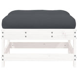 Vidaxl Solid Wood Pine Patio Footstool With Cushion - White - Modular Garden Lounge Set Element - Sturdy Outdoor Furniture - Comfortable Seating Solution
