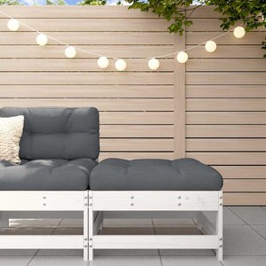 Vidaxl Solid Wood Pine Patio Footstool With Cushion - White - Modular Garden Lounge Set Element - Sturdy Outdoor Furniture - Comfortable Seating Solution