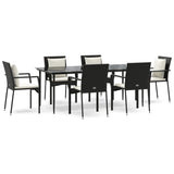 Vidaxl 7 Piece Patio Dining Set With Cushions, Black Poly Rattan, Outdoor Furniture With Weather-Resistant Material, Modular Design, Comfortable Seating, Tempered Glass Top Table