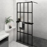 vidaXL Walk-in Shower Wall with Shelf Black 35.4x76.8 ESG Glass&Aluminum