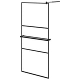 'Vidaxl Walk-In Shower Wall With Shelf, Durable Esg Glass And Aluminum Construction, Adjustable Profile, Practical And Minimalist Design - Black