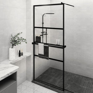 'Vidaxl Walk-In Shower Wall With Shelf, Durable Esg Glass And Aluminum Construction, Adjustable Profile, Practical And Minimalist Design - Black