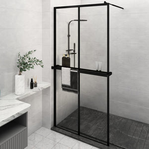'Vidaxl Walk-In Shower Wall With Shelf | Black Esg Glass & Aluminum| Durability & Aesthetics | Adjustable & Versatile | Minimalist Design| 46.5'X74.8''