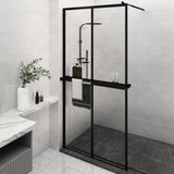 'Vidaxl Walk-In Shower Wall With Shelf | Black Esg Glass & Aluminum| Durability & Aesthetics | Adjustable & Versatile | Minimalist Design| 46.5'X74.8''