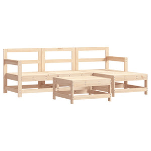 Vidaxl 5-Piece Solid Pine Wood Patio Lounge Set - Outdoor Furniture With Cushions, Modular Sofa, Chairs, Footstools/Table, Beige Comfort